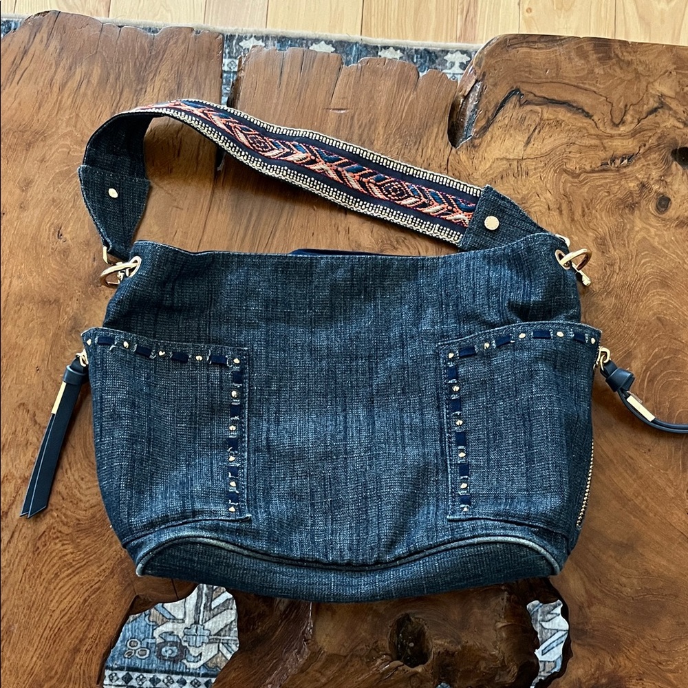 Steve Madden Studded Blue Denim Shoulder Bag